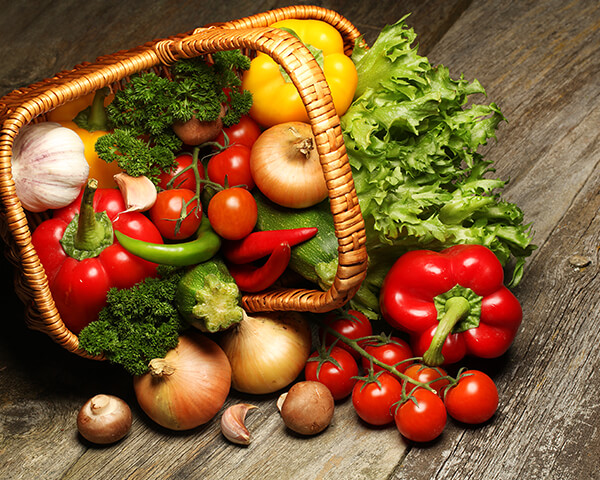 A variety of fresh vegetables in basket